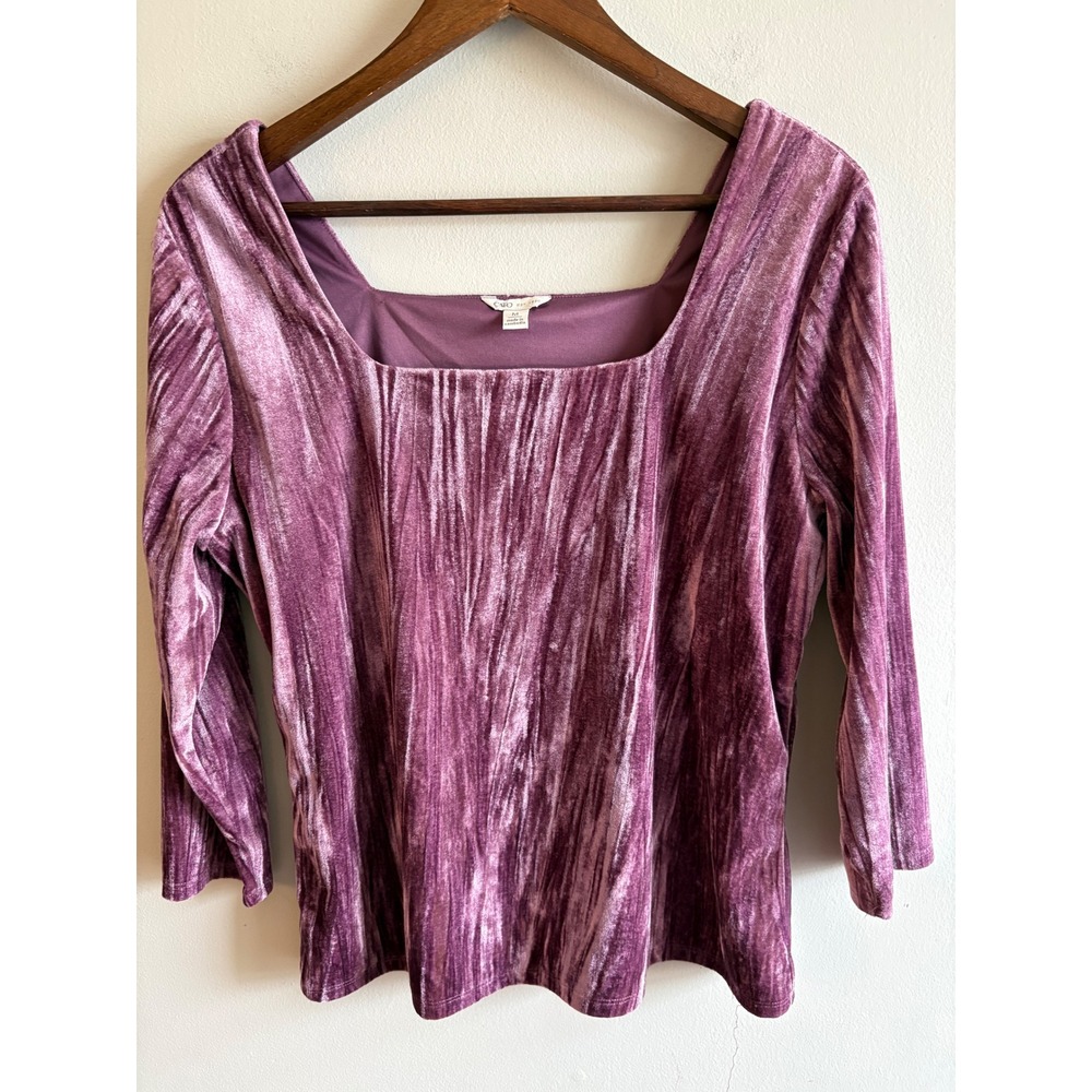 Cato Mauve Crushed Velvet Square Neck Long Sleeve Top Romantic Coquette M